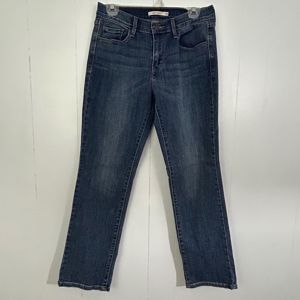 Levis 505 Straight Leg Jeans Dark Wash Denim Pants Womens 28 Mid Rise